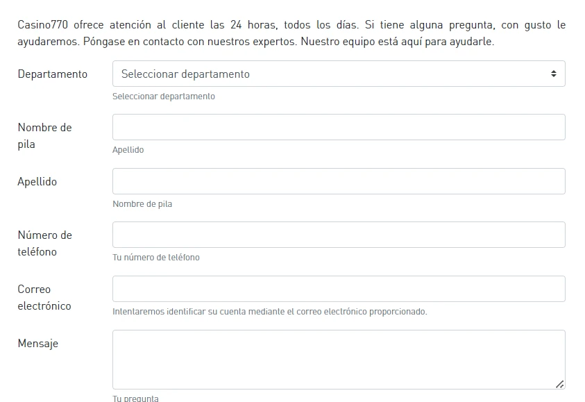 casino770 formulario de ayuda y envío por correo